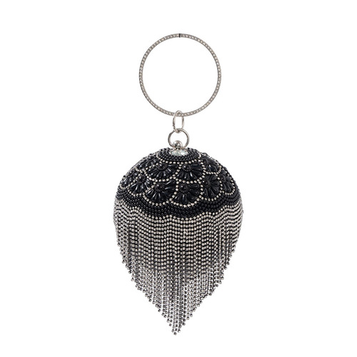 Cross-border new European and American pearl evening bag spherical tassel strap bracelet evening bag fashionable noblewoman evening dress handbag