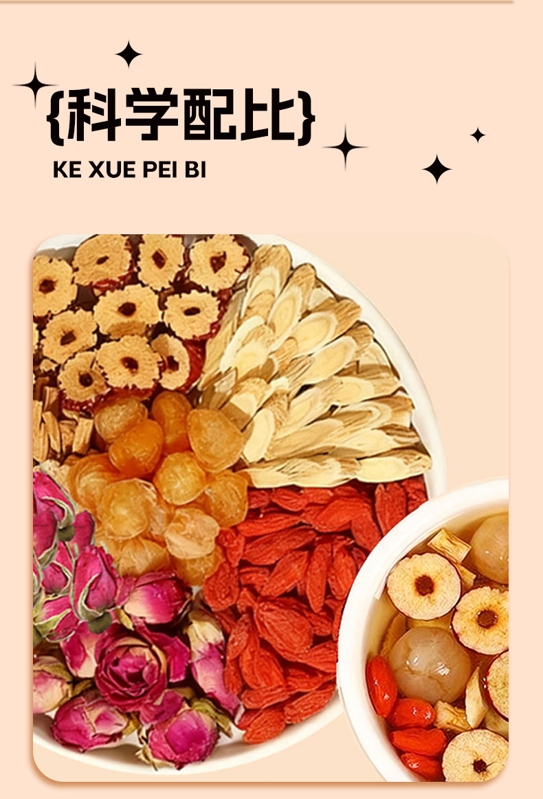 Goddess Six Treasures Tea — Rose, Jujube, Astragalus, Goji, Longan & Codonopsis Herbal Tea Bags key features