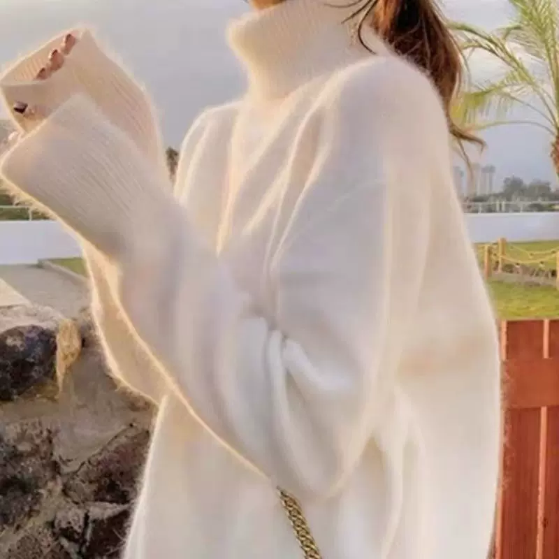 慵懒风加厚白色针织高领毛衣女2025秋冬新款软糯设计感小众高级感