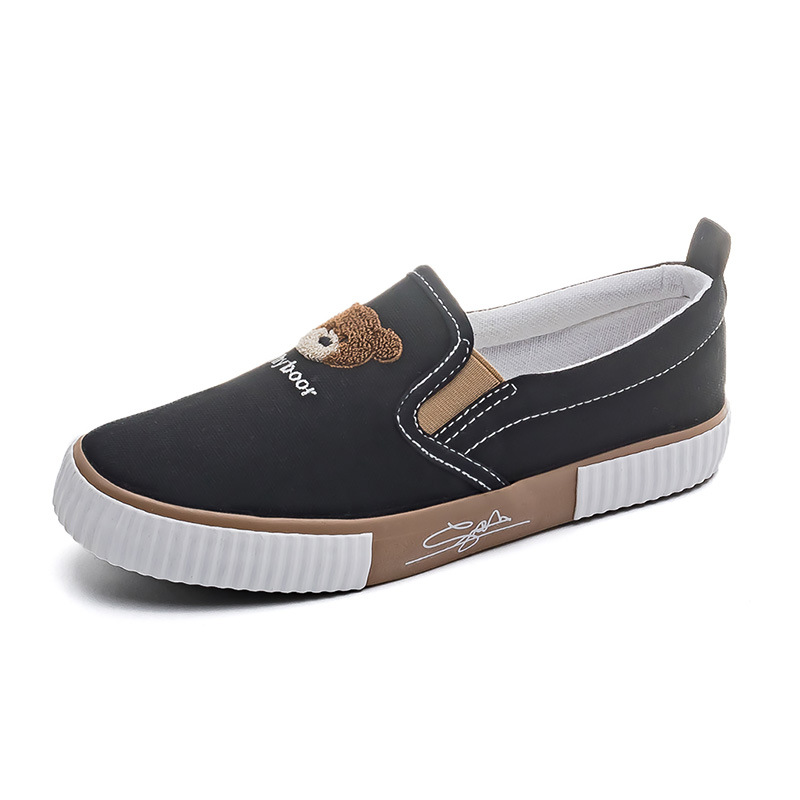 Práctica de trabajo de la parte baja de la banda elástica slip-on zapatos de mujer todos los partidos transpirable slip-on oso negro zapatos de lona