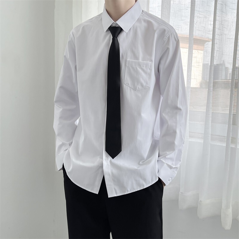 White long-sleeved shirt men's Japanese fashion brand trendy loose solid color shirt with tie for lovers dk uniform