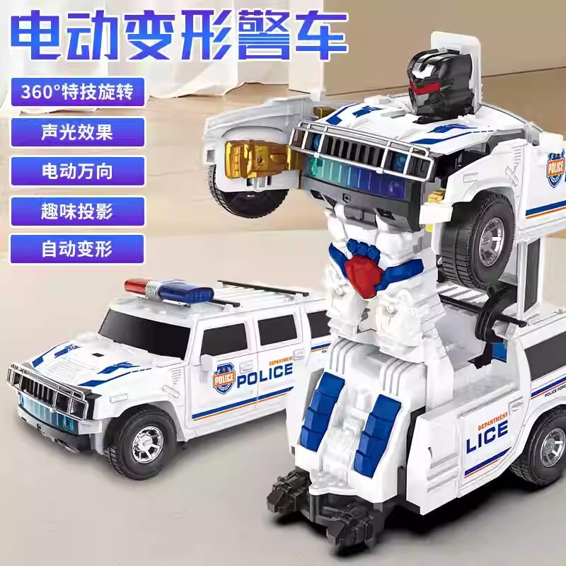 Electric Transforming Hummer Police Car with 360-Degree Rotation, Lights, Music, and Projection, Children's Toy Robot Electric Transforming Hummer Police Car with 360-Degree Rotation, Lights, Music, and Projection, Children's Toy Robot