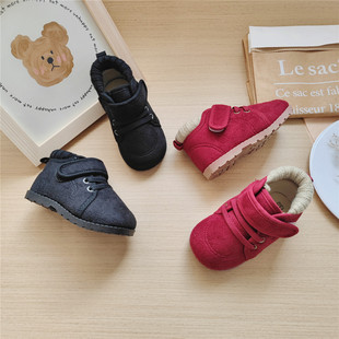 Qing Ri Single B Children's Thin Cotton Martin Boots for Autumn and Winter Baby Soft Bottom Shoes Men's and Women's Children's Shoes