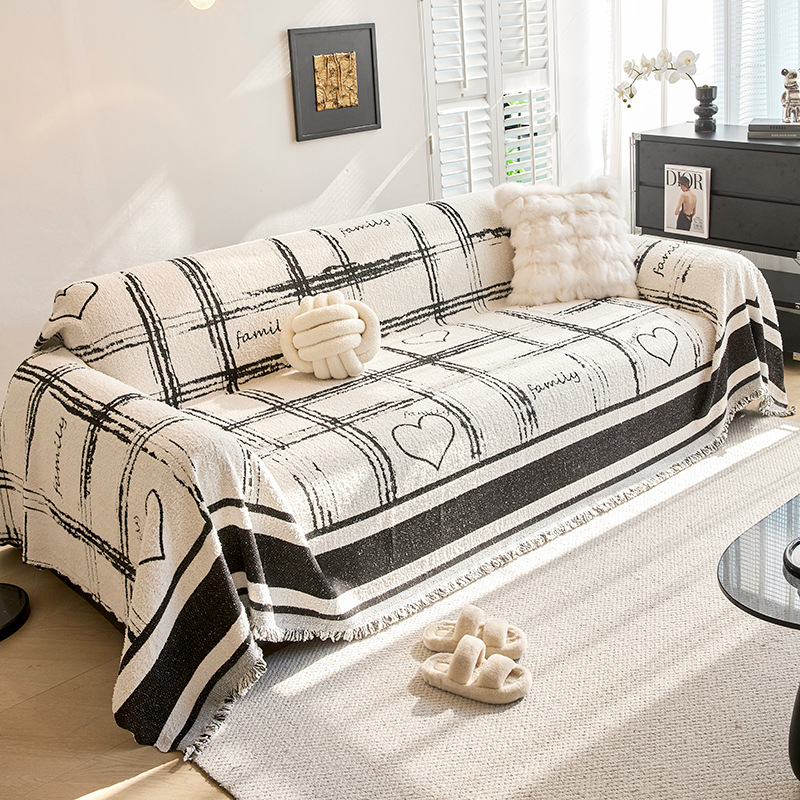 Líneas simples de cordero sofá cubierta tela de peluche toalla de sofá antideslizante anti-sucio anti-gato agarrar una pieza de cubierta completa