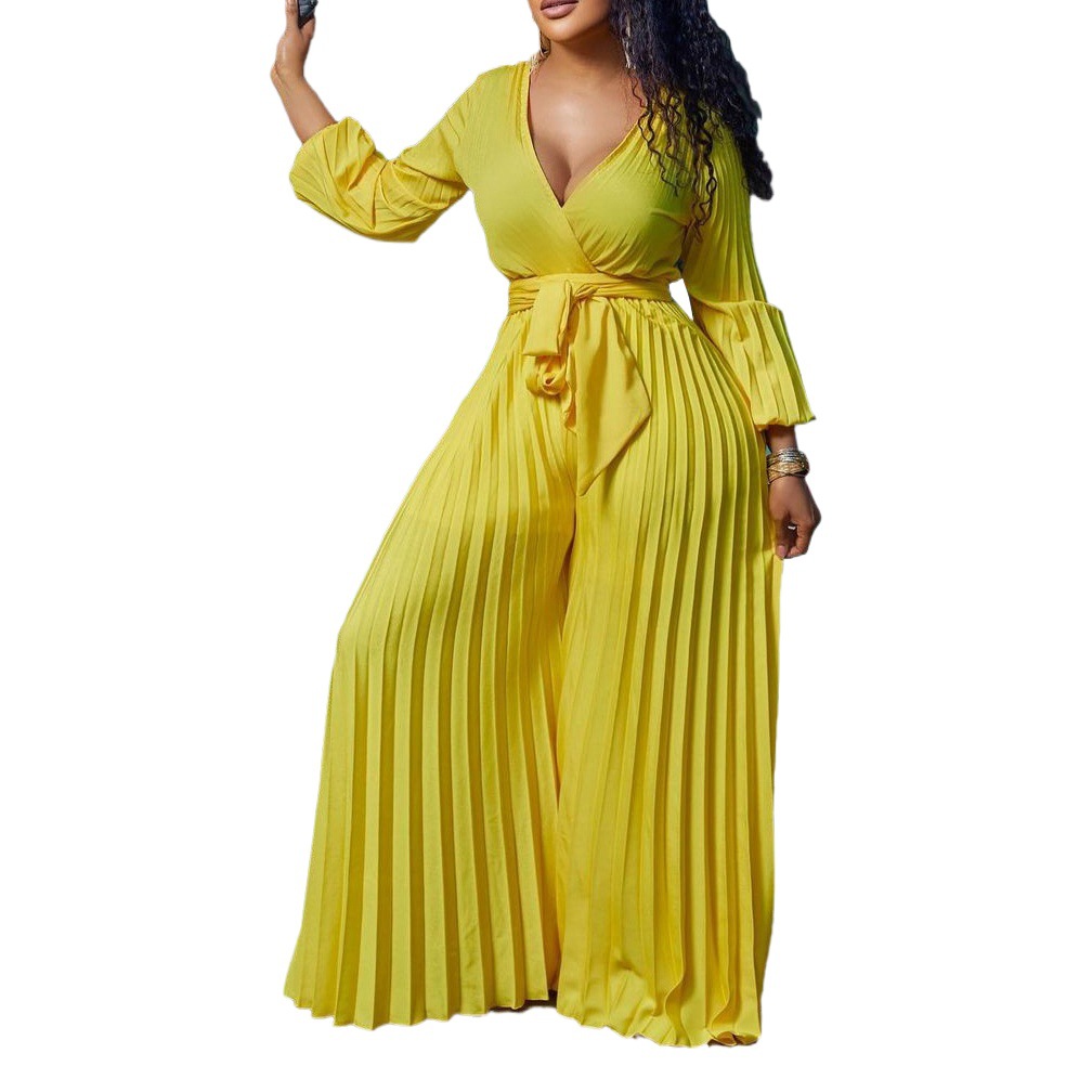C8468 Amazon 2022 Europa y los Estados Unidos verano nuevo cuello en V Correa sexy pierna plisada más tamaño traje de comercio exterior image 1