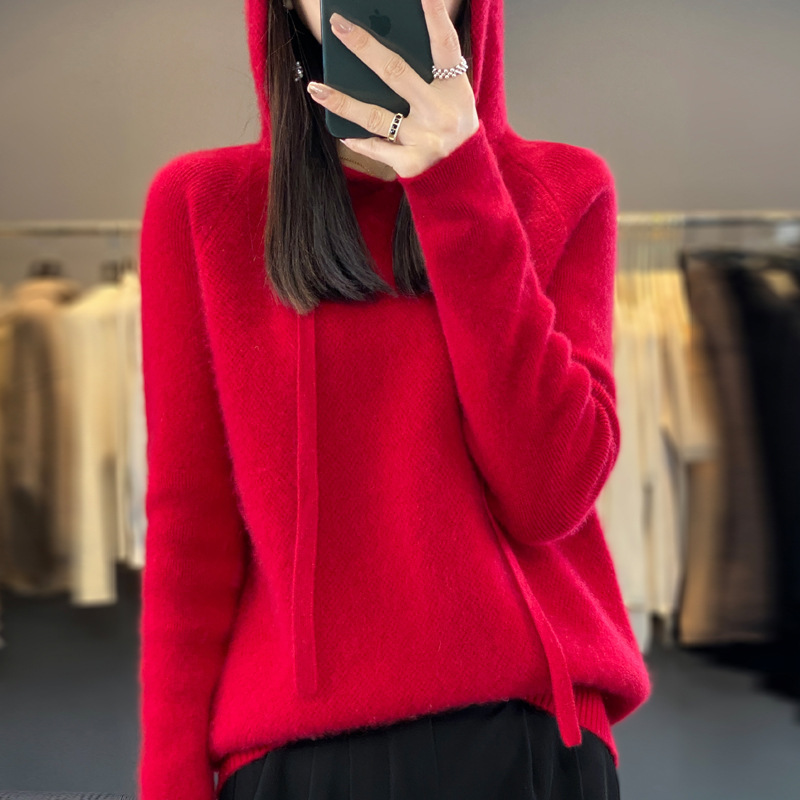 Woolen demi-season short solid color hoodie