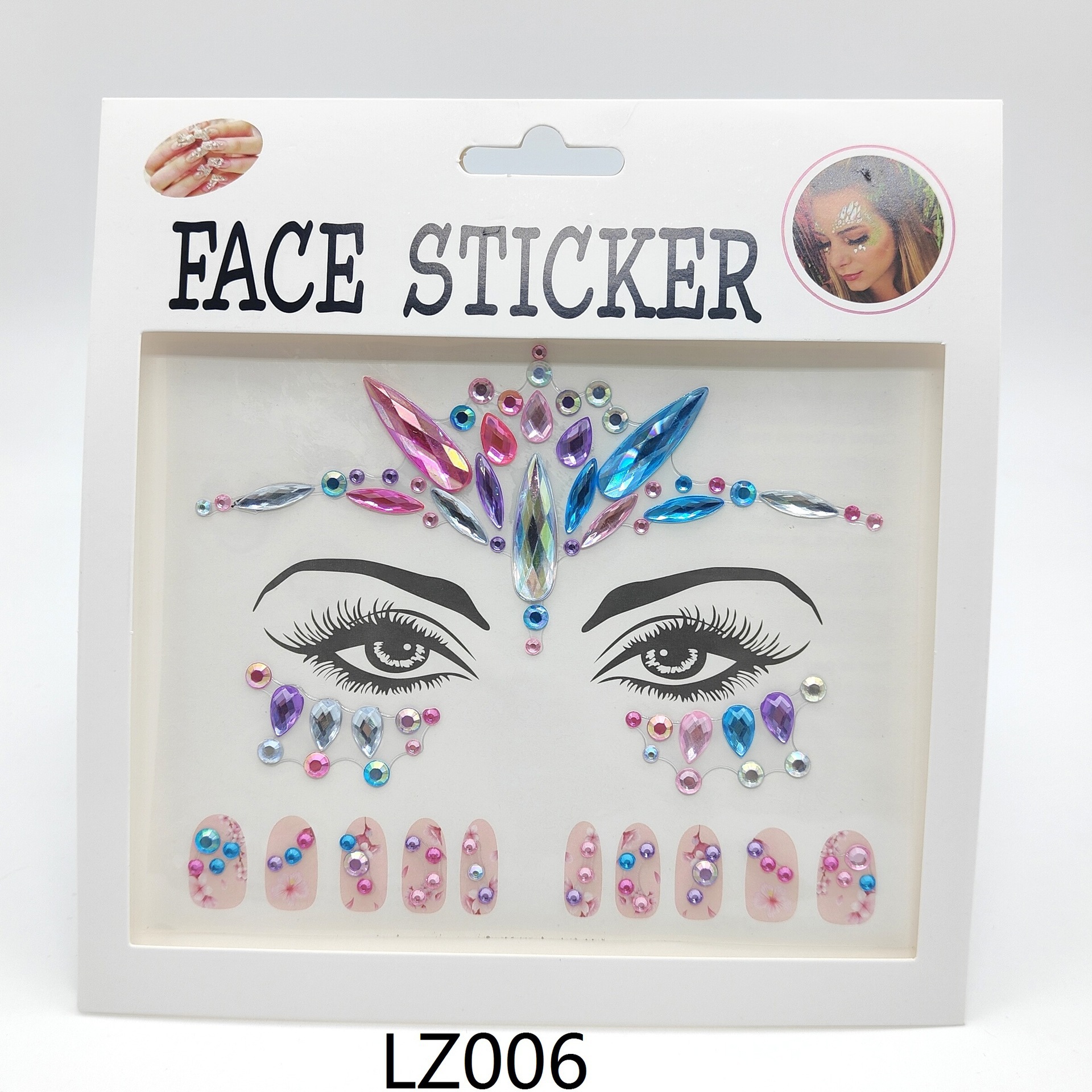 LZ006 얼굴 스티커 + 네일 스티커 (화려한) / 종이 카드 16*17CM