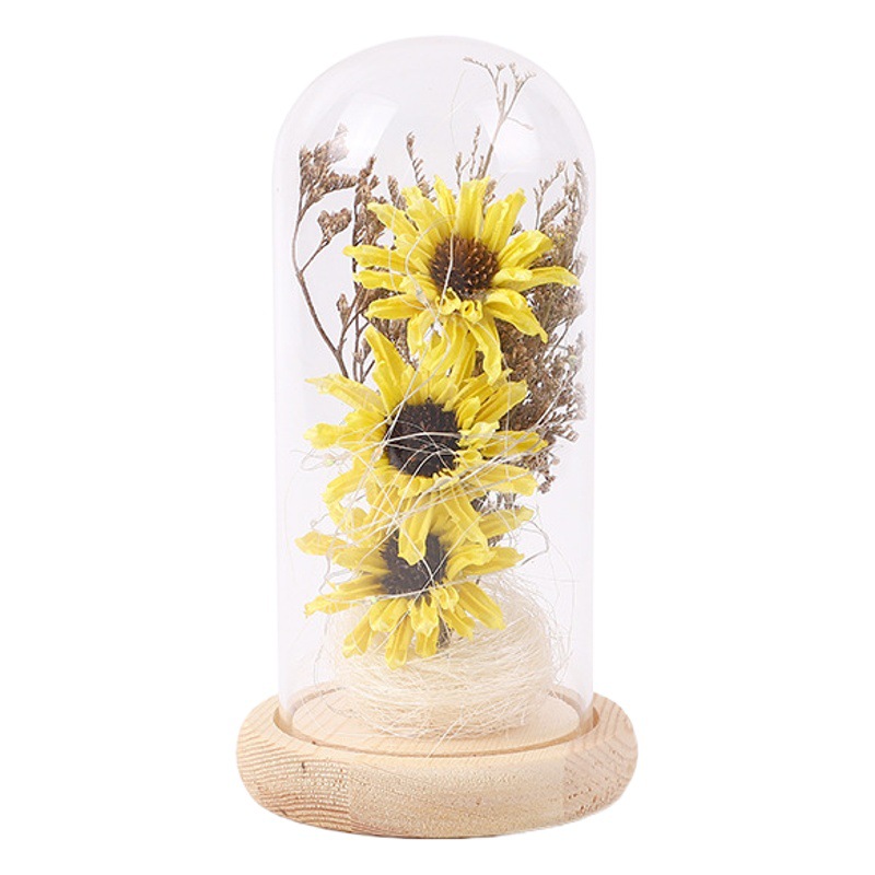 Suministro exclusivo transfronterizo flor eterna cubierta de vidrio lámina de oro flor con lámpara cálida Rosa Día de San Valentín Decoración del Día de San Valentín