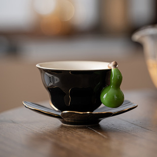 Retro Gourd Tea Cup with Ash Glaze, Master Cup, Cute Tea Tasting Cup, Single Cup, High-End Cup, Kung Fu Tea Set