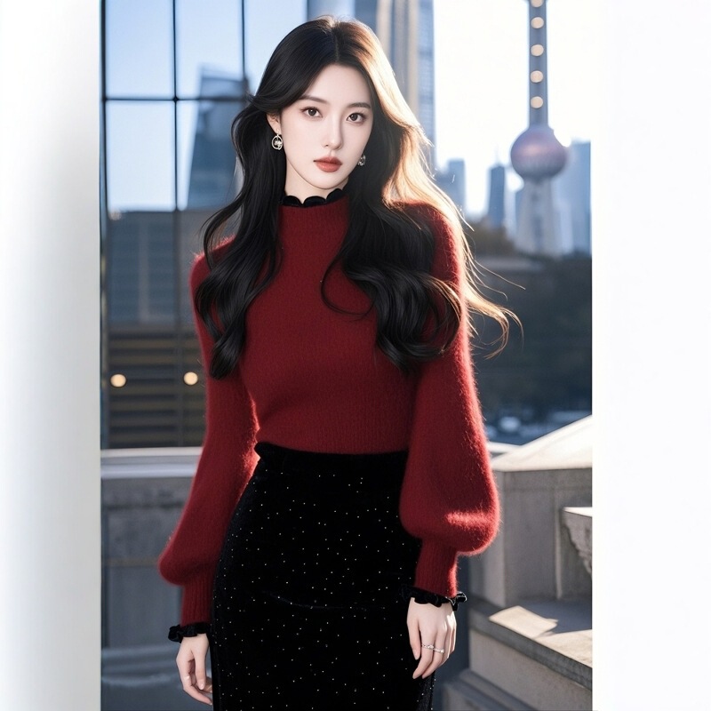 Super Stylish Christmas and New Year Knit Sweater Top for Women 2026 Winter, Soft and Lazy Style, Red Sweater for Layering