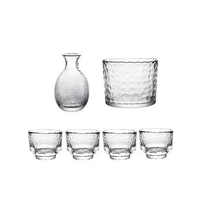 Juego de vino de sake con patrón de martillo japonés, vino de arroz de vidrio para el hogar, vino tibio, copa de sake, jarra de vino caliente, taza de vino pequeña al por mayor