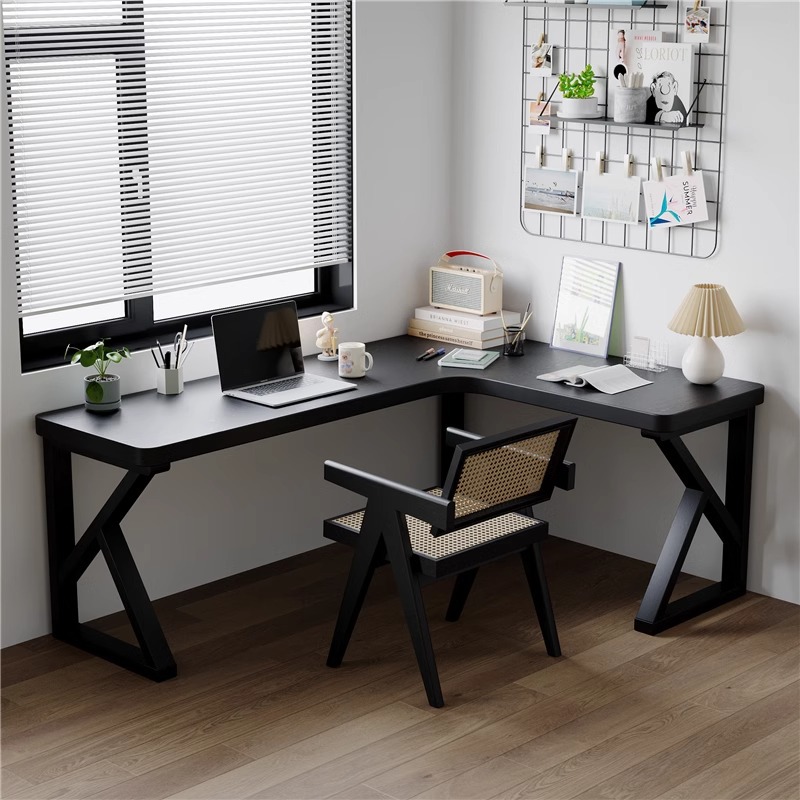 Black Corner Computer Desk Solid Wood L-Shaped Corner Desk Corner Bedroom Study Desk 7-Shaped Corner Table