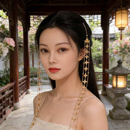古风汉服百搭金色长流苏花朵发饰新中式超仙步摇写真拍照出片发带