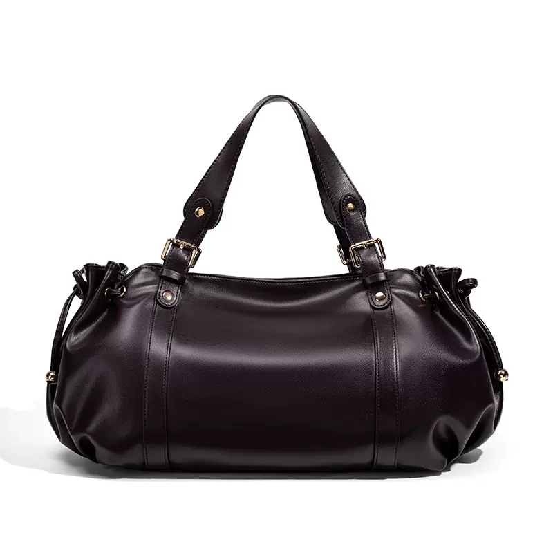 OL亚马逊跨境新款轻奢复古抽绳包包小众单肩腋下手提休闲褶皱女包