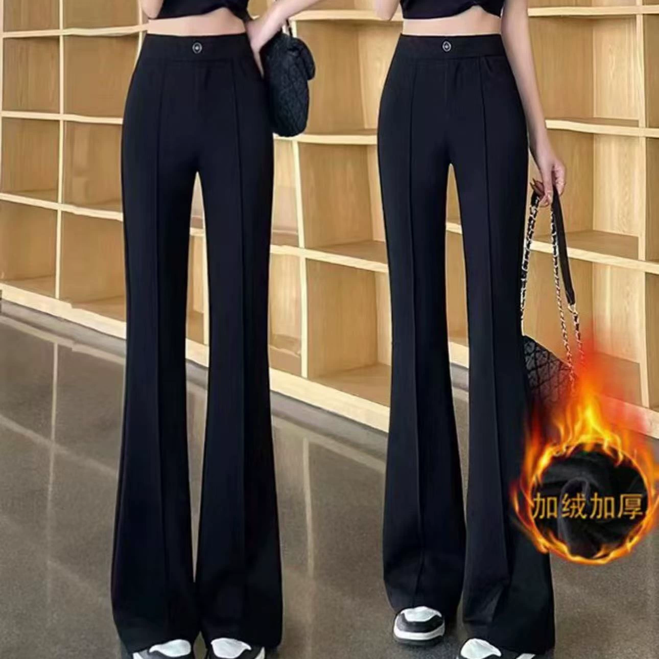 Wei Lu брюки женские весна и осень 2025 новая корейская мода черные дикие повседневные расклешенные брюки с высокой талией тонкие брюки