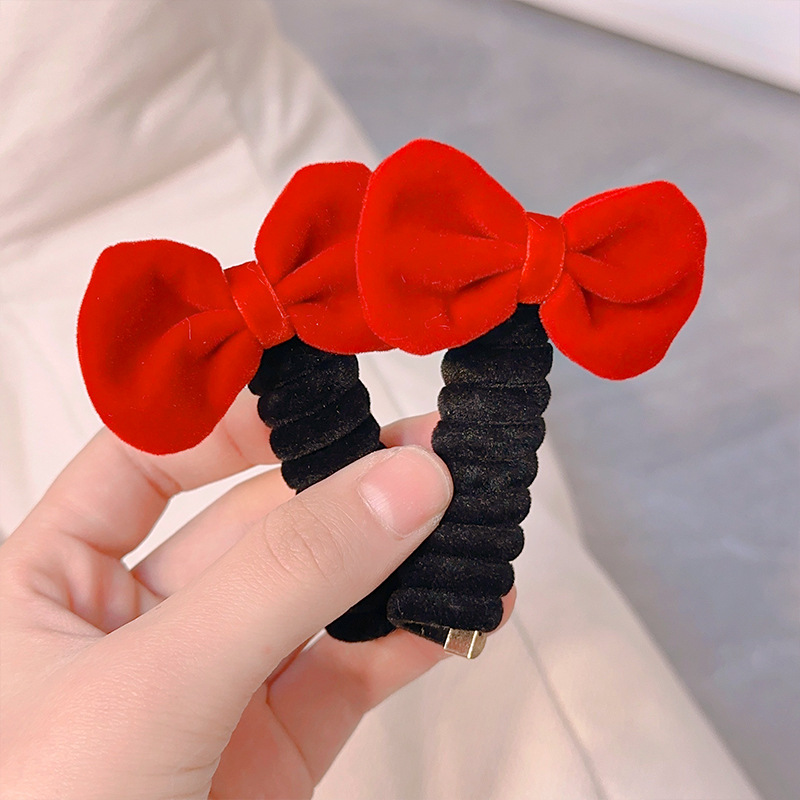 Felpa Año Nuevo accesorios para el cabello para niños línea telefónica rica banda para el cabello cuerda para el cabello Velvet Cherry Bow banda de goma banda para el cabello
