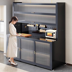 Kitchen Storage Rack Thickened Dust-proof Side Storage Cabinet Floor-standing Multi-layer Microwave Oven Storage Cabinet Cupboard with Door