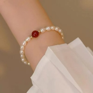 Natural Freshwater Pearl Red Agate Bracelet Light Luxury Vintage Birthday Year Bracelet Girlfriend Best Friend Mother Gift Bracelet