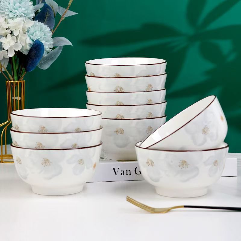 Tazón de arroz de cerámica de 5 pulgadas para el hogar tazón de ensalada de tazón de piedra de lluvia creativa de alta apariencia Hot ins comer tazón