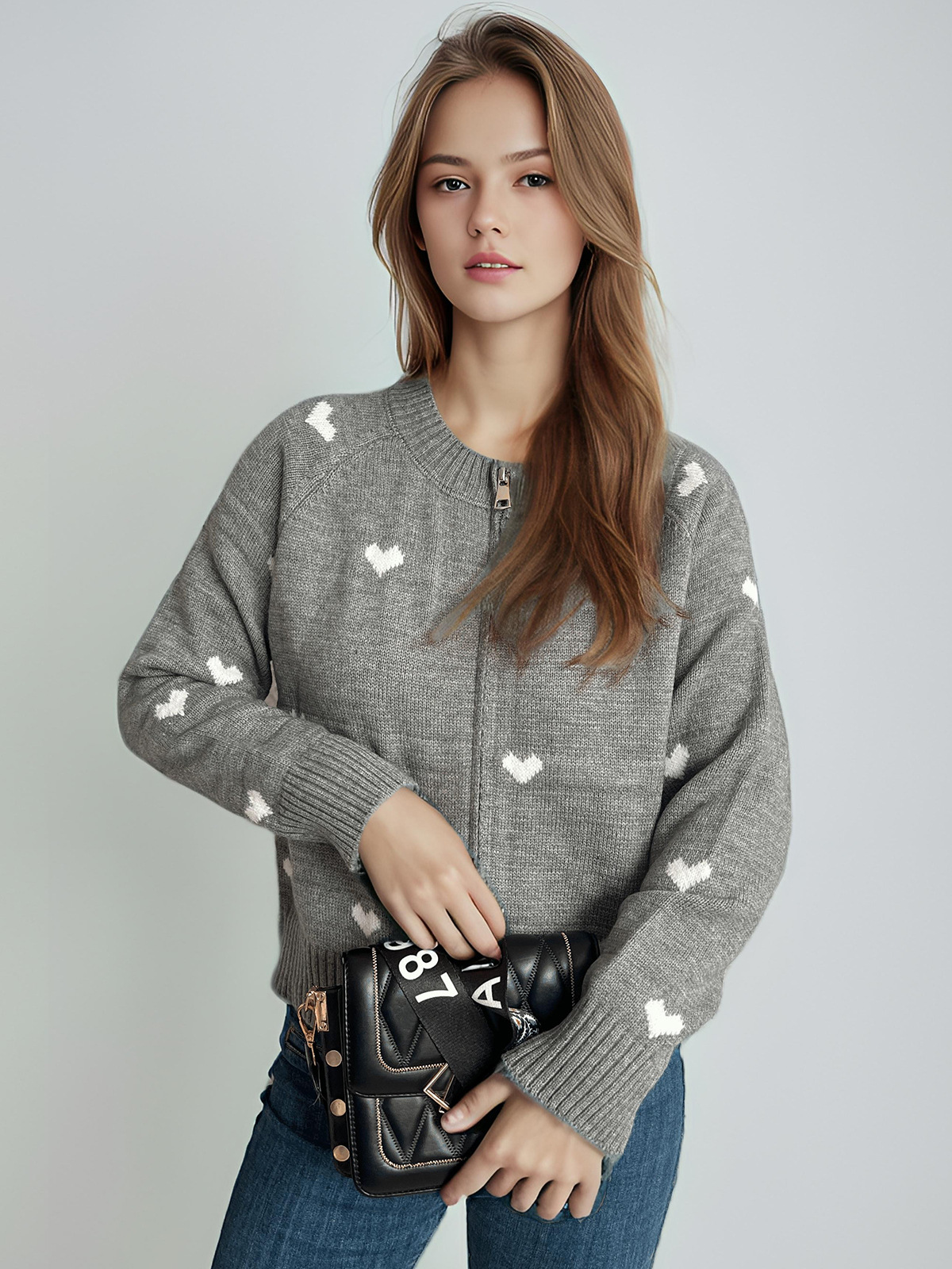 Love Jacquard Knitted Cardigan