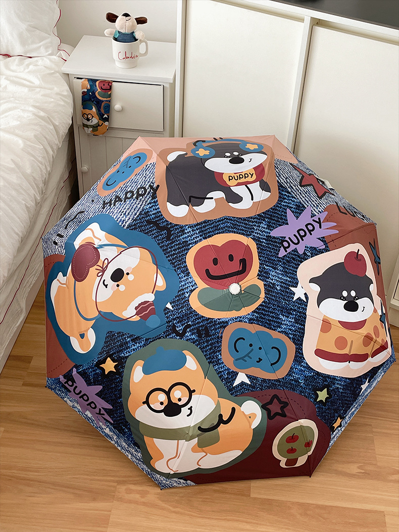 Paraguas plegable automático retro con diseño de perro para lluvia_voghion.com