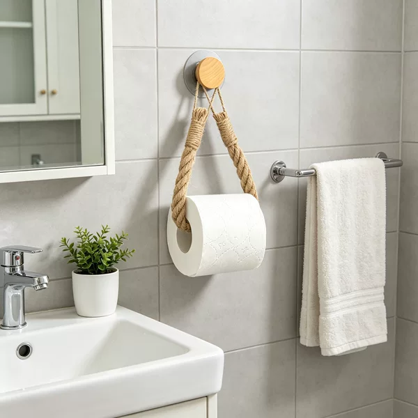 Wooden Hooks, Traceless Adhesive, No-Drill Weaving, Hemp Rope Towel Rack, Paper Towel Holder, Bathroom Wholesale
