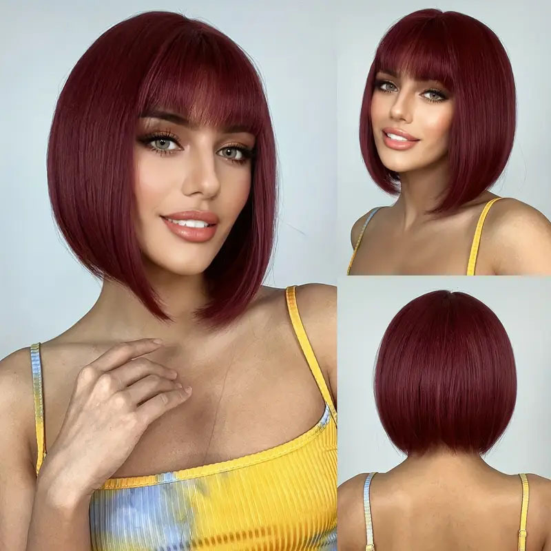 Parrucche da donna, corte e lunghe, lisce, a caschetto, realistiche e alla moda, realizzate con capelli veri._voghion.com