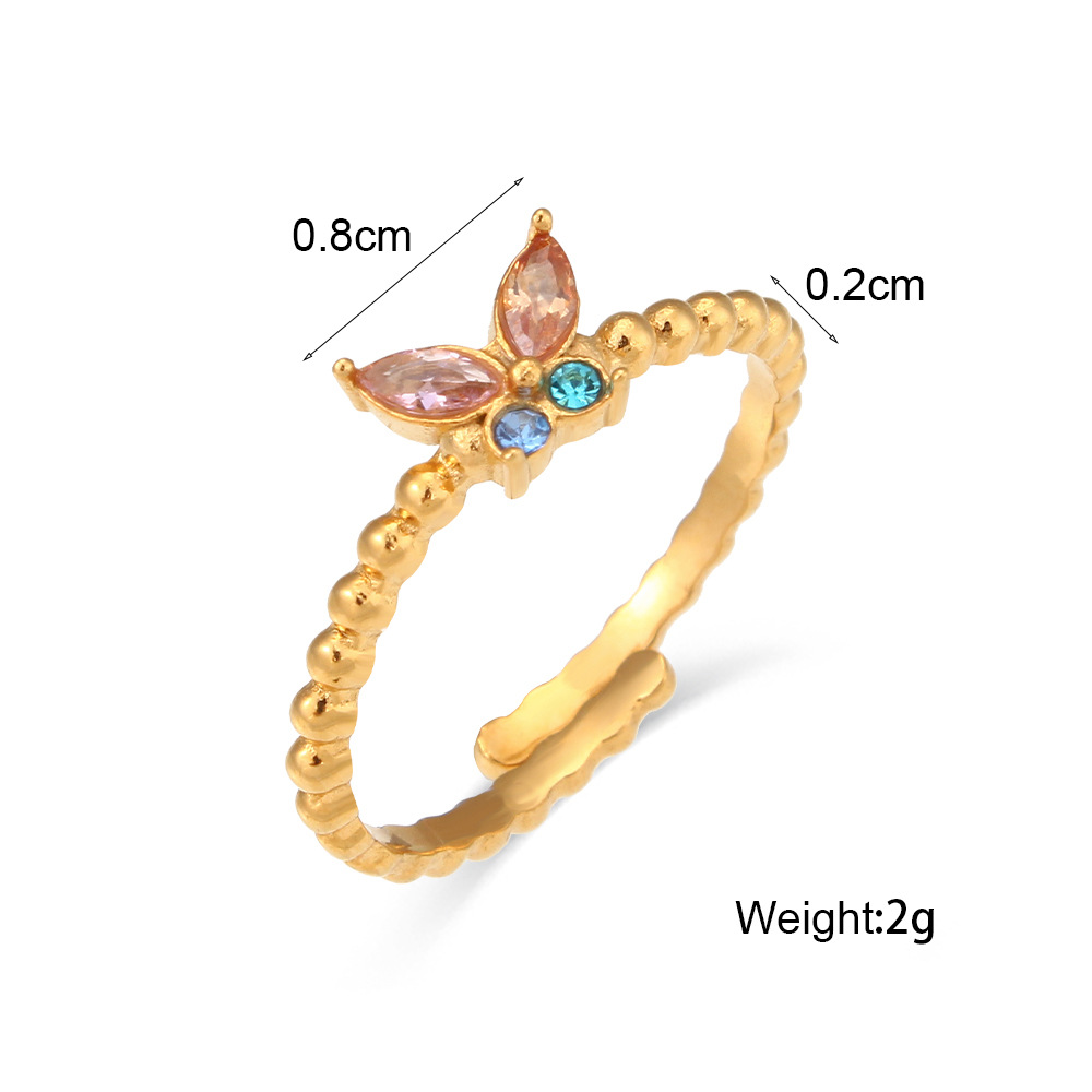Women's Lady Butterfly Stainless Steel Rings Geometry National Tide Metal Zircon Stainless Steel Rings display picture 2