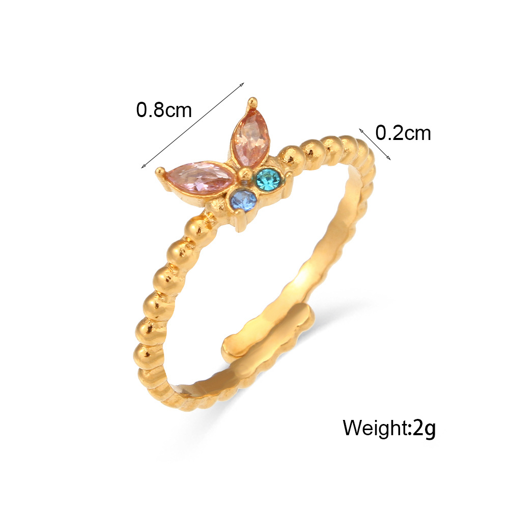 0.03µm-0.05µm Gold Plating Thickness PVD Coated Real Gold Plated 18K Gold Butterfly 304 Stainless Steel Waterproof Non Tarnish Rings