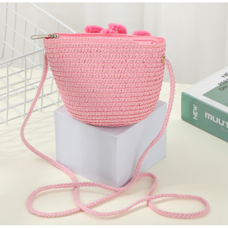 67g Weight Weave Fashion Element Zipper Closure Type Single Shoulder Strap Strap Type Straw Bag Bags Type Casual, Holiday Occasion Straw Material Flower Pattern Spring&Summer Season Kid'S Gender Cute Style Round, Bucket Shape Kid'S Straw Flower Cute Weave Round Bucket Zipper Straw Bag 5