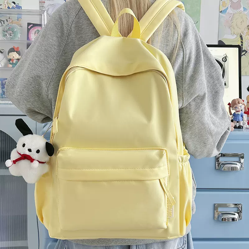 ins中学生女生书包百搭简约纯色高中生大学生高颜值大容量双肩包