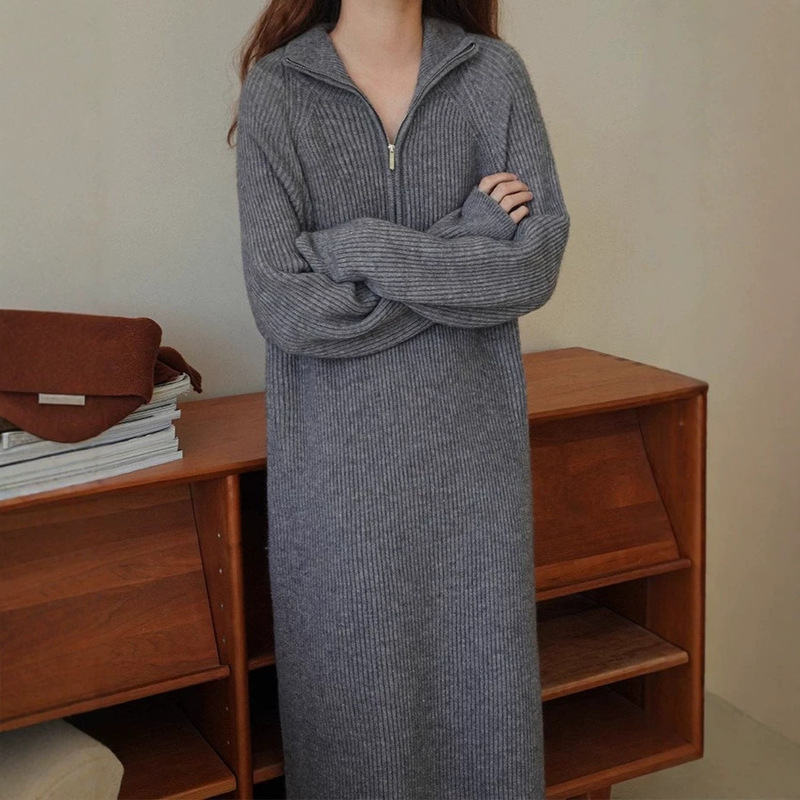New Style Women's Mid-Length Knit Dress with Coat and Sweater, Over-The-Knee Base Layer for Autumn and Winter