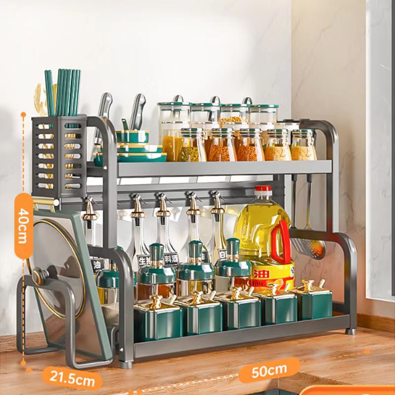 Ash-double-layer length 50 to send 4 hook chopping board rack chopstick cage knife holder