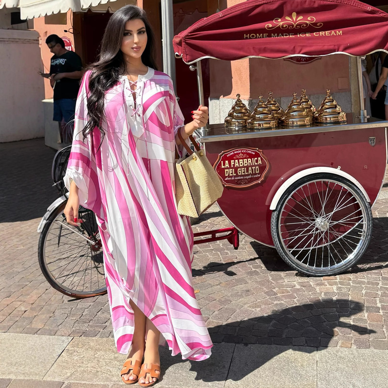European and American Women's Elegant Large Size Long Lazy Style Printed Dress Women's African Style Loose Long Robe