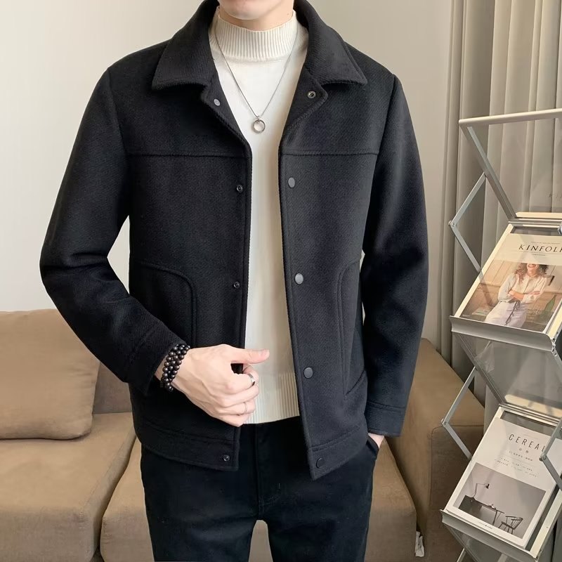Chaqueta de los hombres de estilo frío Otoño e Invierno estilo coreano moda Delgado casual lana superior de alta calidad abrigo de lana para hombres