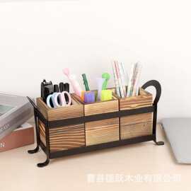 跨境木质餐具盒桌面刀叉筷子储物盒分格学生文具收纳笔筒餐具木盒