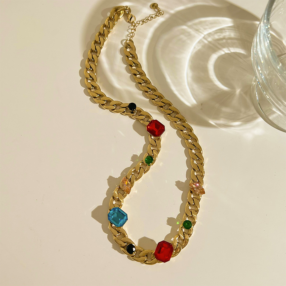 Fashion Geometric Stainless Steel Necklace Plating Zircon Stainless Steel Necklaces_colorza_2