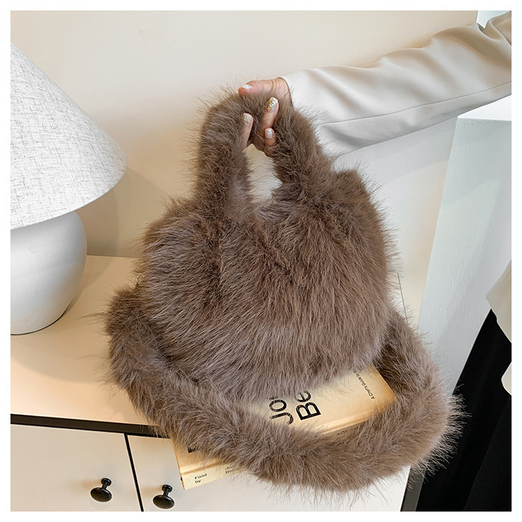 951g Weight Zipper Closure Type Single Shoulder Strap, Top Handle Strap Type Shoulder Bag, Handbag Bags Type Daily Occasion Plush Material Solid Color Pattern Autumn&Winter Season Women's Gender Vintage Style Style Square Shape Medium Size Women's Medium Plush Solid Color Vintage Style Square Zipper Shoulder Bag Handbag 4