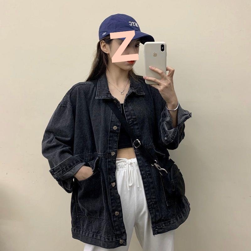 牛仔外套女学生2025春秋韩版新款宽松BF百搭大口袋中长款工装上衣|undefined