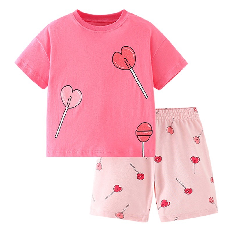 Malwee niñas traje verano nuevo europeo y americano medio y niños pequeños estilo occidental impreso casual pantalones de manga corta conjunto de dos piezas