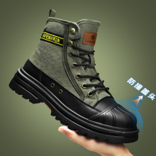 防撞包头马丁靴男款贝壳头工装靴男士秋冬季帆布男靴子2023潮靴子