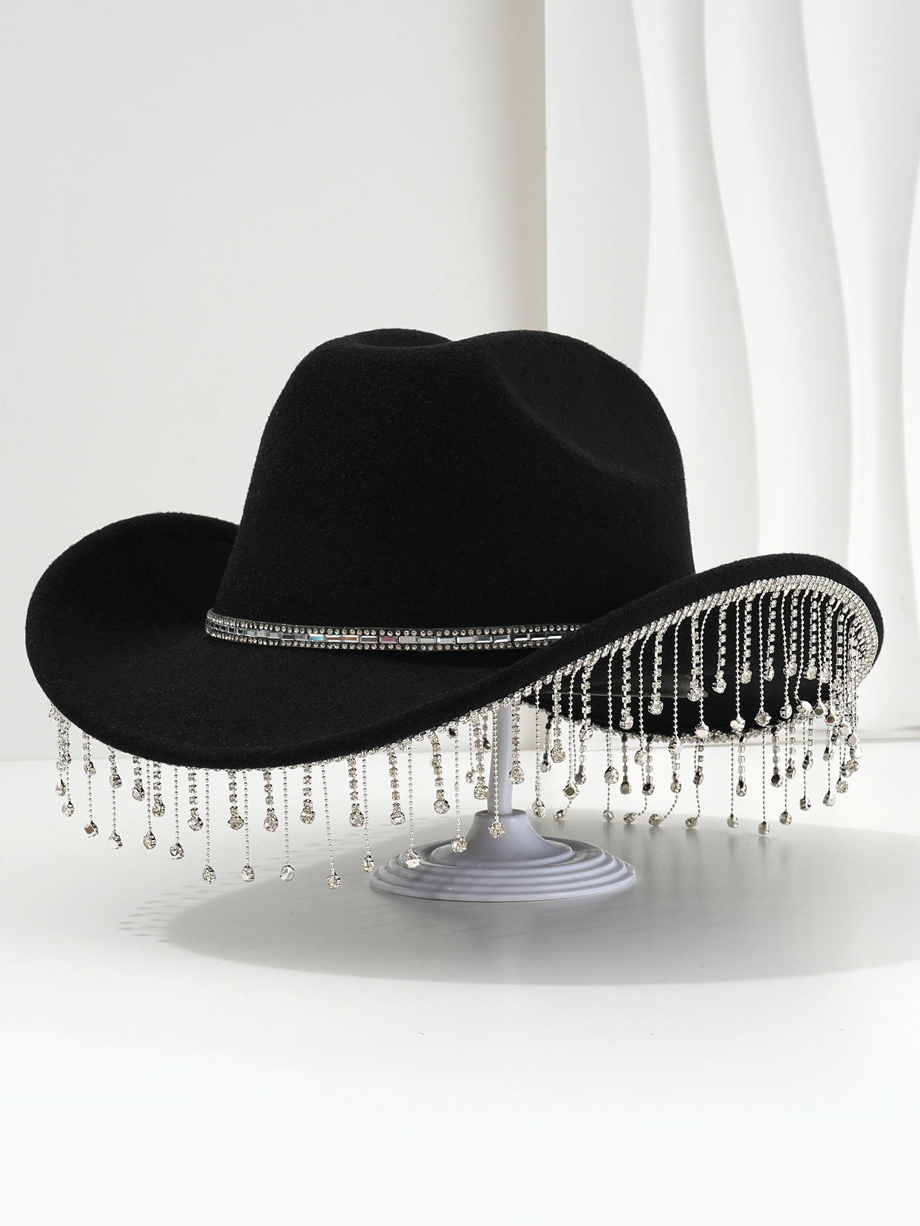 Transfronterizos de explosión de lujo dulce sombrero cuadrado de punto de perforación de cadena de sombrero con diamantes de flange fiesta de baile de música