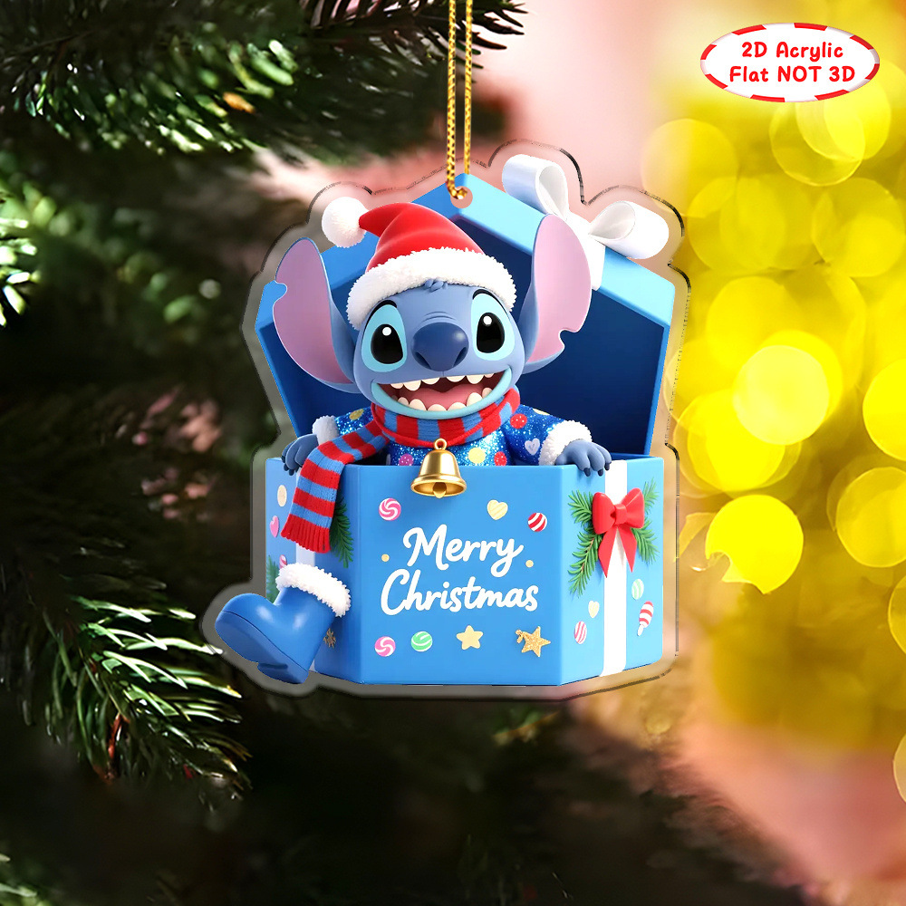 Nuevos productos transfronterizos adorables de Navidad Stitch decoración colgante acrílico plano 2D para regalos de Navidad colgante
