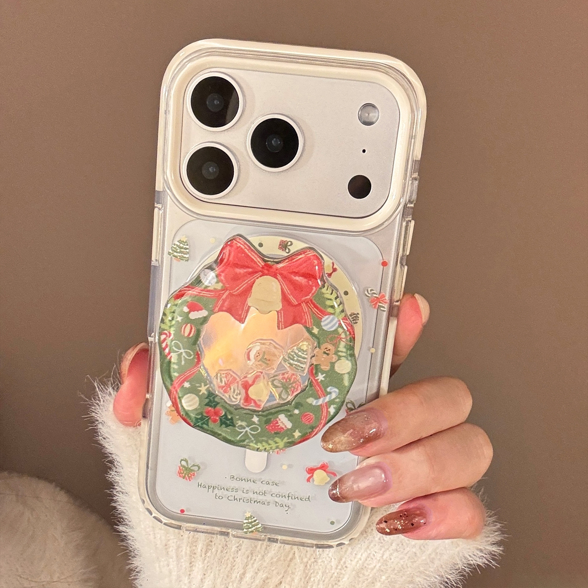 Magnetic Protective Phone Case For Iphone With Christmas Wreath_voghion.com
