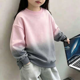 童装渐变圆领卫衣女童秋冬26新款宽松休闲纯色基础款百搭套头上衣