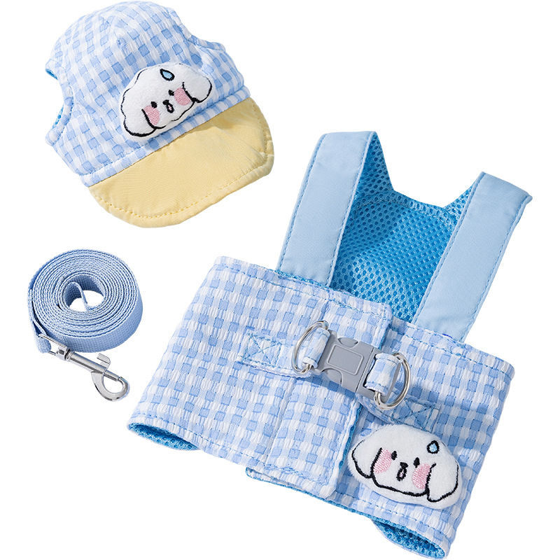 Azul con sombrero de tracción de pecho y espalda juego de ajedrez tablero de perros pequeños que osos de verano fuera de la ropa de protección solar ropa de mascotas