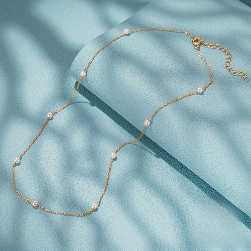 S925 sterling silver pearl stacked temperament clavicle necklace Japanese and Korean internet celebrity Douyin hot selling light luxury high-end wear necklace