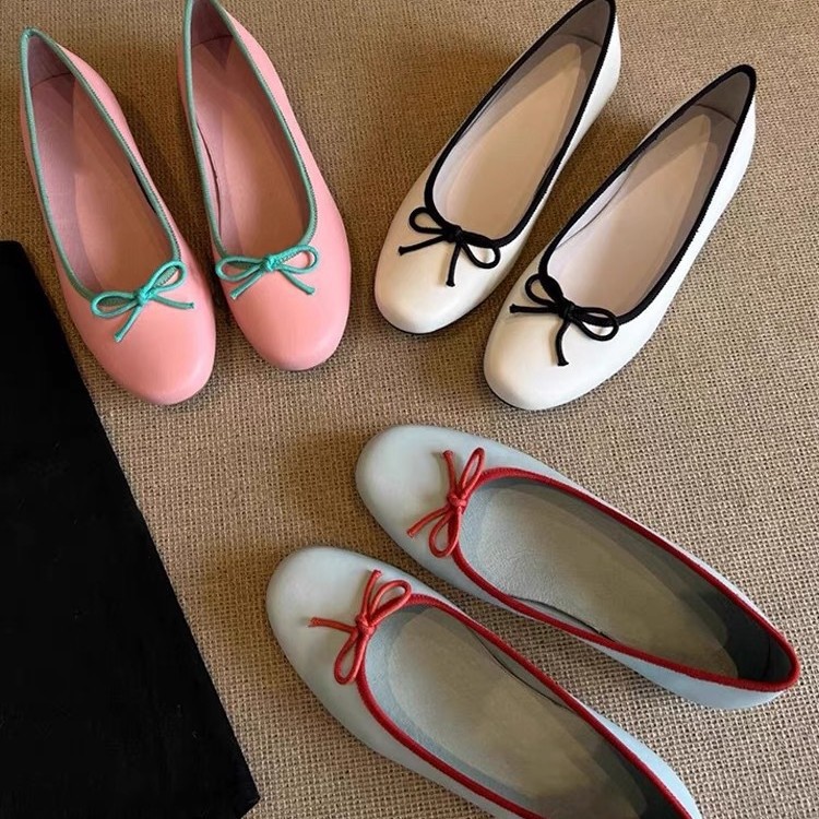 Sheepskin Version ~ Early Spring New Ballet Shoes Women's Shallow Mouth Slip-on Flats Bow Round Toe All-Match Single-Pumps