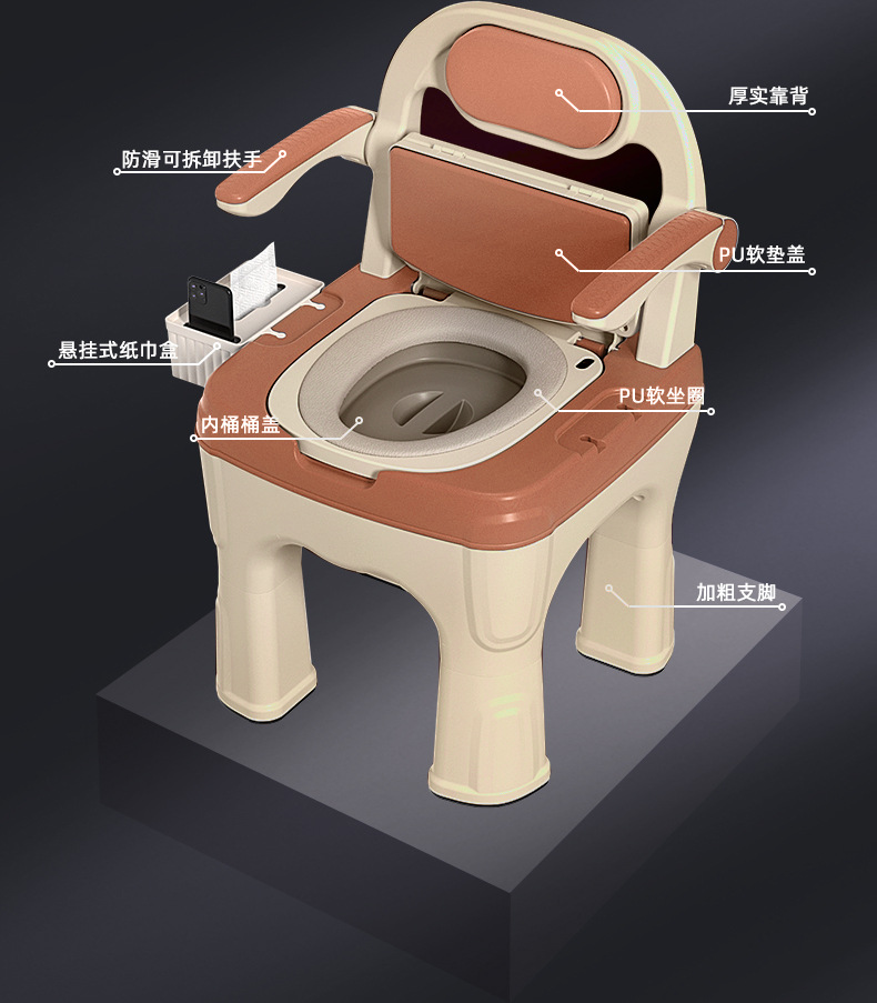 Adult mobile toilets, indoor armrest toilets for the elderly, pregnant women, the disabled and patients, cushioned backrest chairs Item Picture