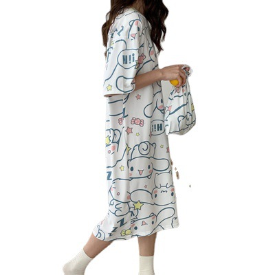 Camisón mujer verano manga corta 2024 estilo ins japonés lindo perro de laurel de jade talla grande se puede usar ropa de hogar para mujeres embarazadas